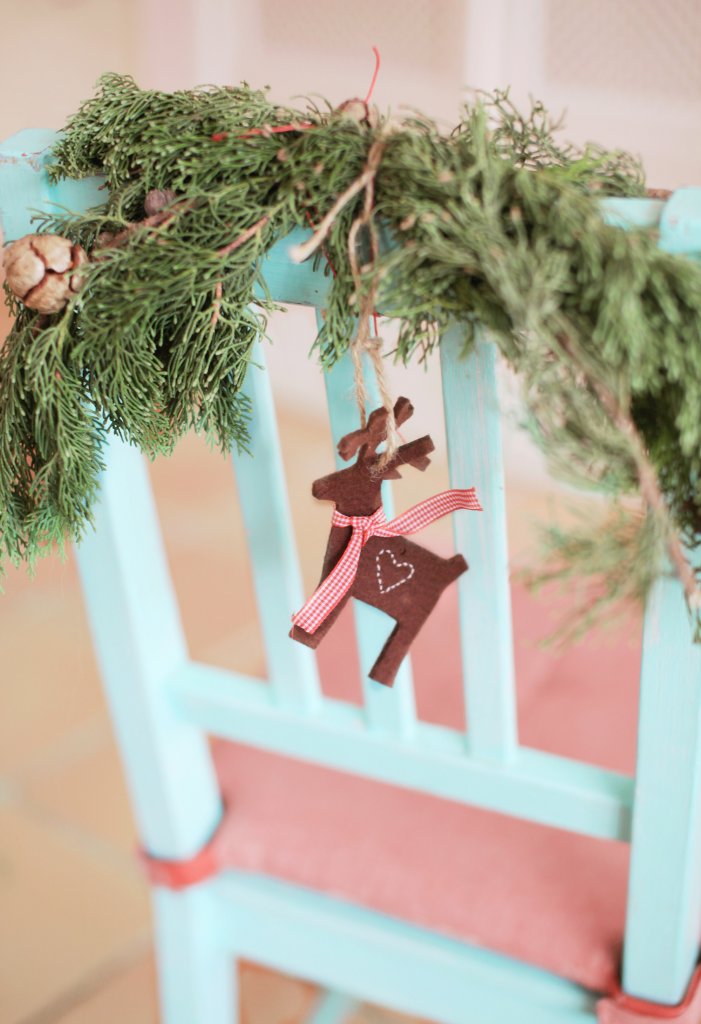 blue chair with holiday decorations